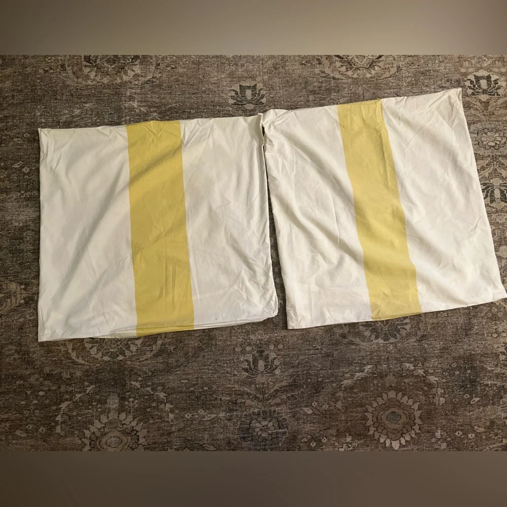 West Elm Yellow White Stripe 100% Cotton Euro Shams